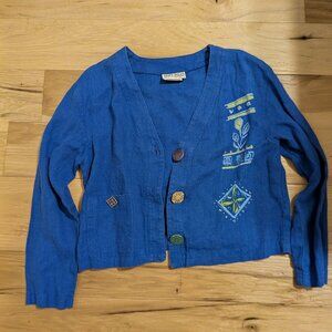 Vintage Nancy Bolen Petites for City Girls Blue Linen Blazer XS